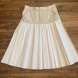 Rag & Bone Khaki and White Leather Pleated Skirt, Size 2